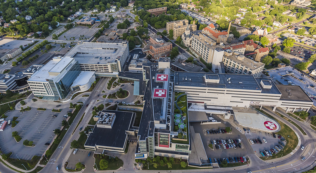Aerial view of OSF Saint Francis Medical Center.