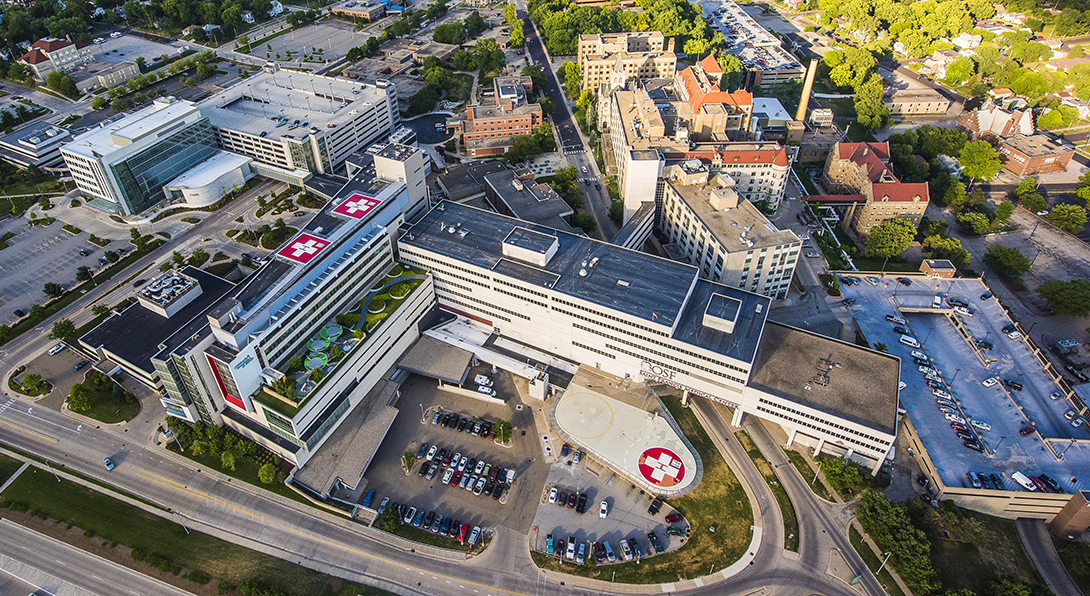 Aerial view of OSF Healthcare building