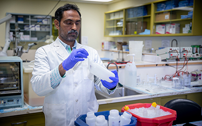 Siva Reddy Challa, PhD, works in the lab